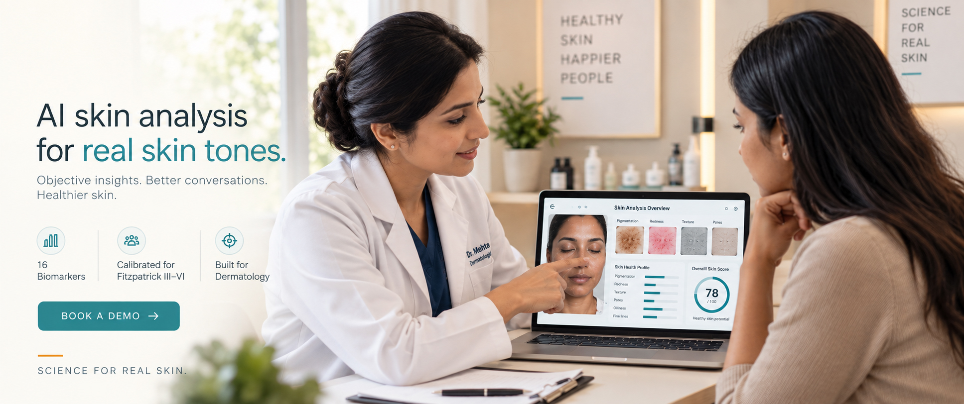 Dermatologist reviewing a skin analysis with a patient