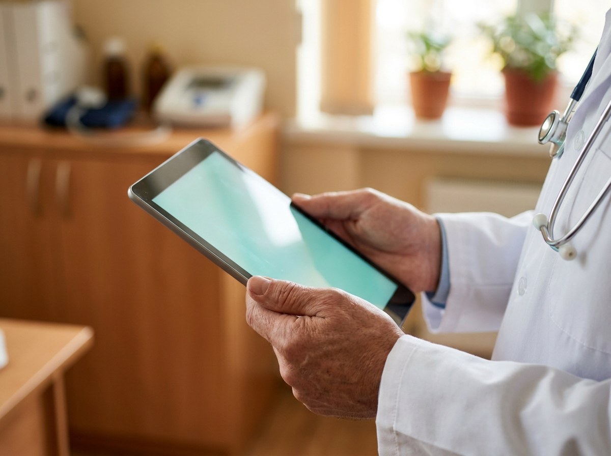 Clinician holding a tablet running SkinLuv AI